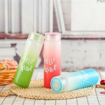 hello master 480ml frosted glass water bottle transparent leak proof (random color)