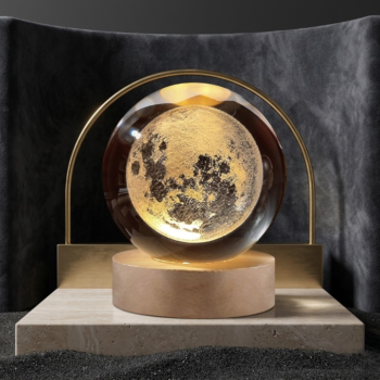 3D Crystal Ball Moon Night Light – Laser- Warm LED Wooden Base (Moon Shape Only)