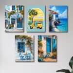 set of 5 italian vintage homes art themed wall art wooden sticky Phototile
