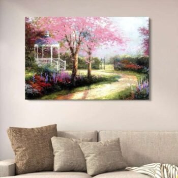 Pink Cherry Blossom Garden Wall Decor  | Wooden Art Frame 12x16 Inches