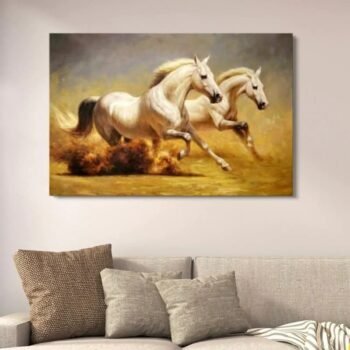 Galloping White Horses Wall Decor  | Wooden Art Frame 12x16 Inches