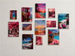 Pink Paradise Coastal Wall Art Set – Set of 12 Premium Wooden Sticky Photo Tiles